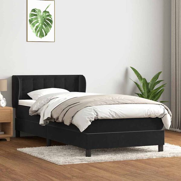 vidaXL Sommier &agrave; lattes de lit avec matelas noir 90x220 cm velours