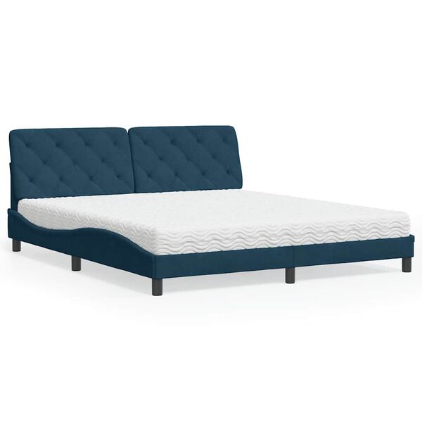 vidaXL Lit avec matelas bleu 180x200 cm velours