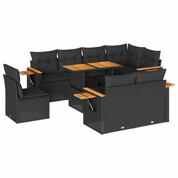 vidaXL Salon de jardin avec coussins 9 pcs noir r&eacute;sine tress&eacute;e acacia