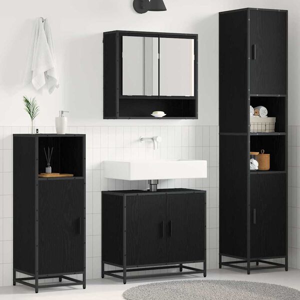 vidaXL Ensemble de mobilier de salle de bain 4 pcs Ch&ecirc;ne noir