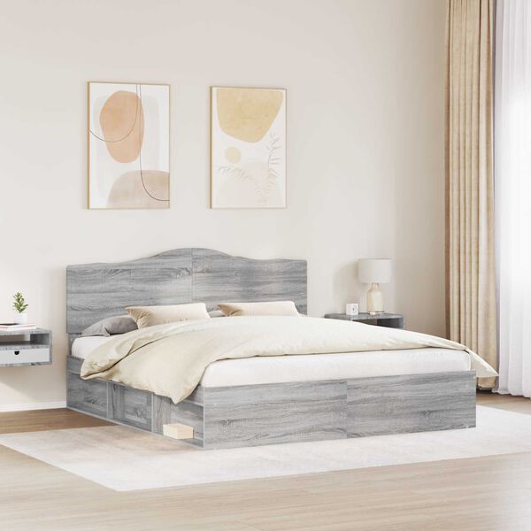 vidaXL Cadre de lit Gris Sonoma 200 x 200 cm Pin massif