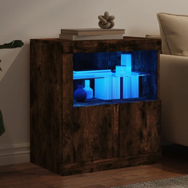 vidaXL Buffet avec lumi&egrave;res LED ch&ecirc;ne fum&eacute; 60,5x37x67 cm