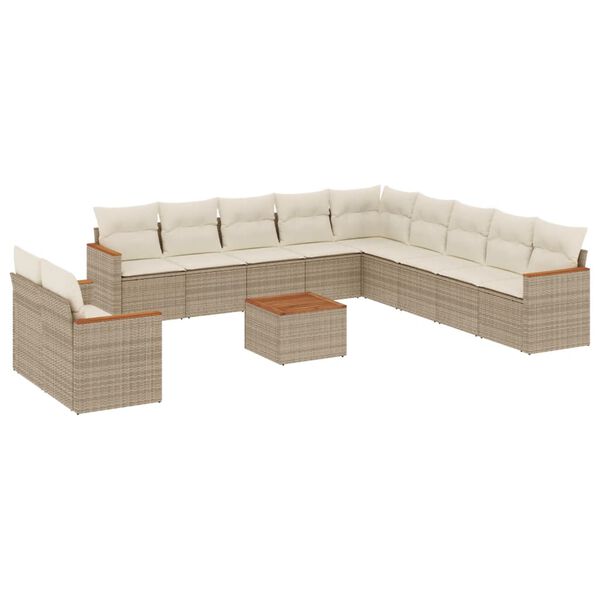 vidaXL Salon de jardin avec coussins 12 pcs beige r&eacute;sine tress&eacute;e