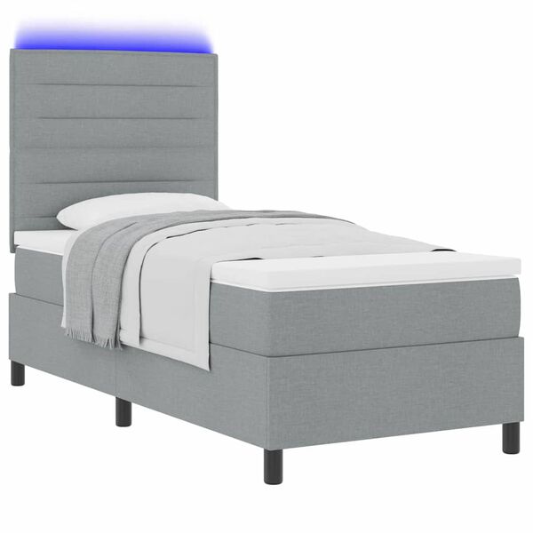 vidaXL Lit &agrave; ressorts avec matelas Gris clair 100 x 200 cm tissu