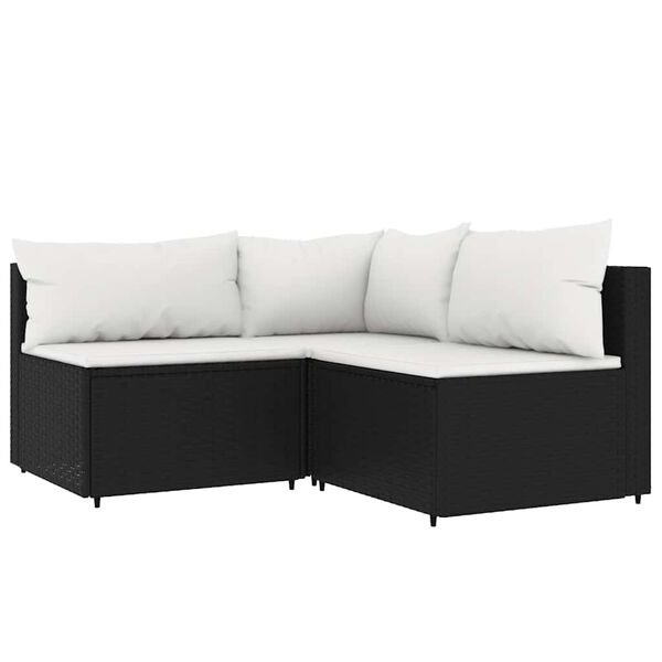 vidaXL Salon de jardin 3 pcs avec coussins Noir R&eacute;sine tress&eacute;e