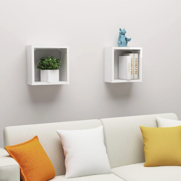 vidaXL &Eacute;tag&egrave;res cube murales 2 pcs Blanc brillant 30x15x30 cm