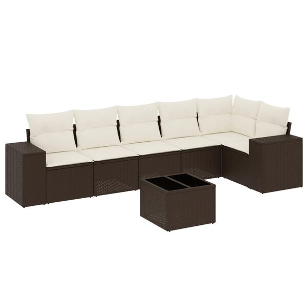 vidaXL Salon de jardin avec coussins 7 pcs marron r&eacute;sine tress&eacute;e