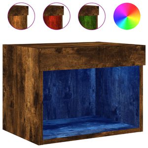 vidaXL Table de chevet murale avec lumi&egrave;res LED ch&ecirc;ne fum&eacute;