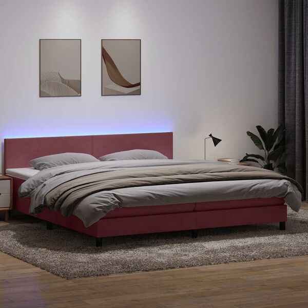 vidaXL Sommier &agrave; lattes de lit avec matelas et LED rose 200x210 cm velours