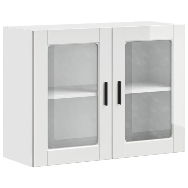 vidaXL Armoire murale cuisine avec porte en verre Porto blanc brillant