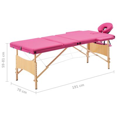 vidaXL Table de massage pliable 3 zones Bois Rose