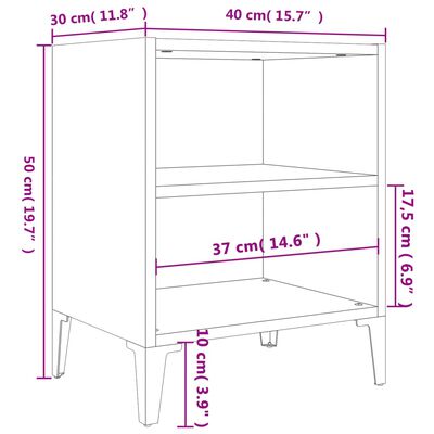 vidaXL Table de chevet et pieds en métal chêne sonoma/blanc 40x30x50cm