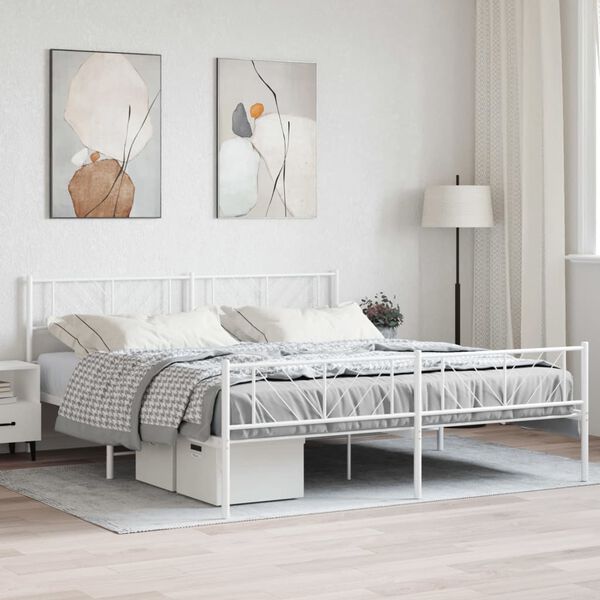 vidaXL Cadre de lit métal sans matelas et pied de lit blanc 180x200 cm