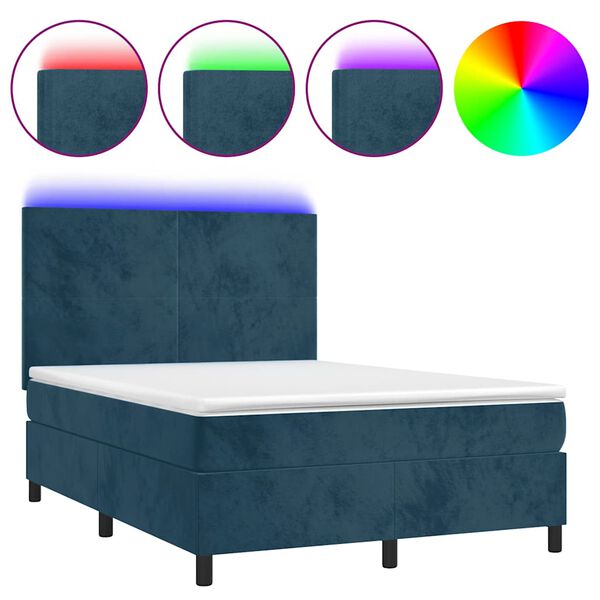 vidaXL Sommier &agrave; lattes de lit avec matelas LED Bleu fonc&eacute; 140x200 cm