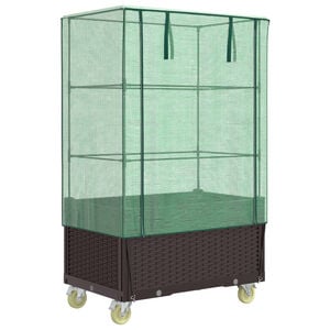 vidaXL Jardini&egrave;re sur&eacute;lev&eacute;e avec housse et roues aspect rotin
