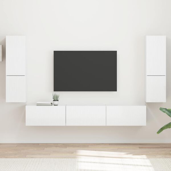 vidaXL Ensemble meuble TV 4 pcs Blanc brillant Bois d'ing&eacute;nierie