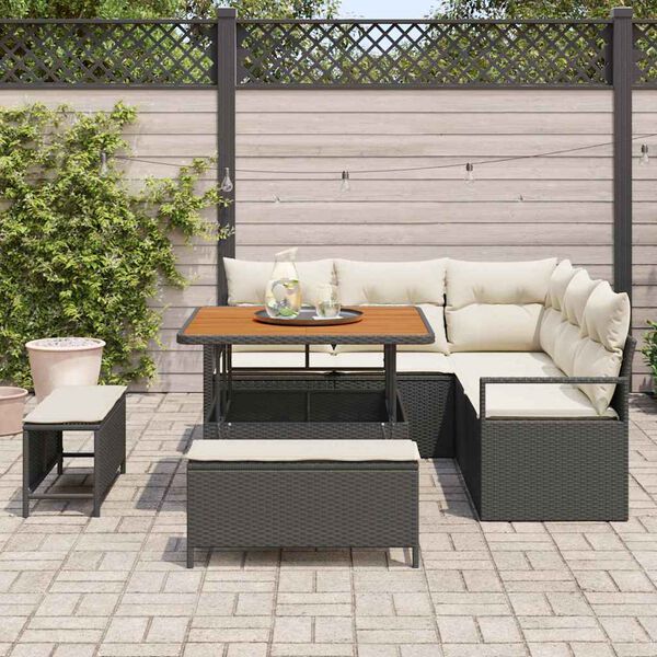 vidaXL Ensemble de canap&eacute; de jardin avec coussin 8 pcs Noir et Cr&egrave;me