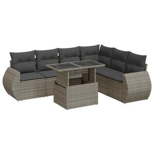 vidaXL Salon de jardin avec coussins 7 pcs gris r&eacute;sine tress&eacute;e