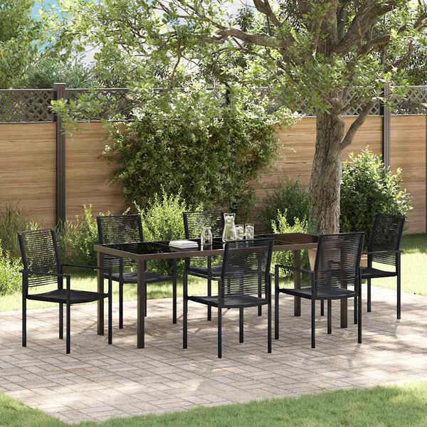 vidaXL Ensemble de salle &agrave; manger pour jardin 7 pcs Noir