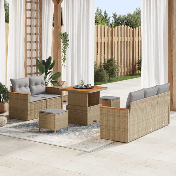 vidaXL Ensemble de canap&eacute; de jardin 8 pcs Beige polyrotin