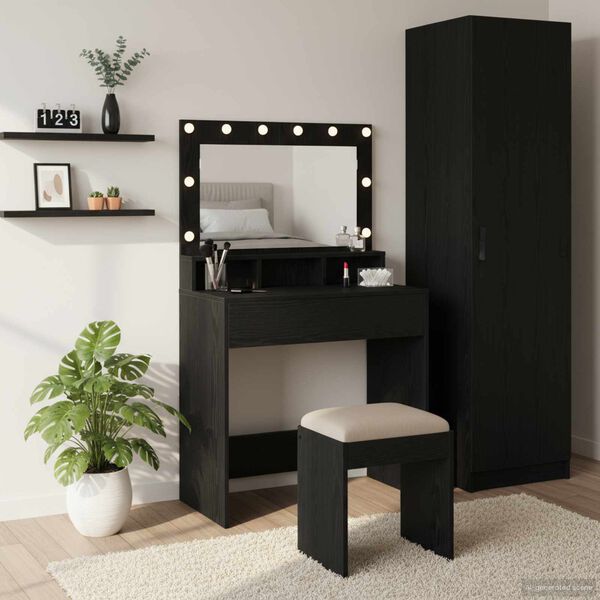 vidaXL Table de Toilette avec &eacute;tag&egrave;re Ch&ecirc;ne noir 75,5 x 41 x 135 cm