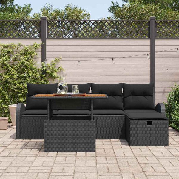 vidaXL Ensemble de canap&eacute; de jardin 6 pcs Noir polyrotin