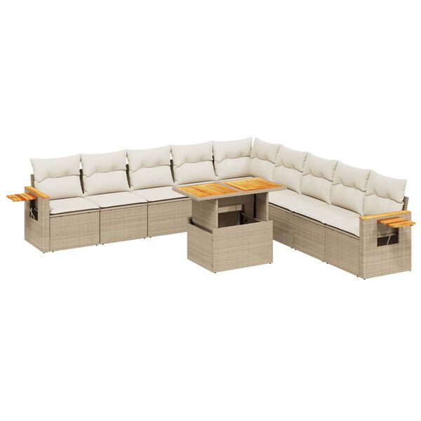 vidaXL Salon de jardin 11 pcs avec coussins beige r&eacute;sine tress&eacute;e
