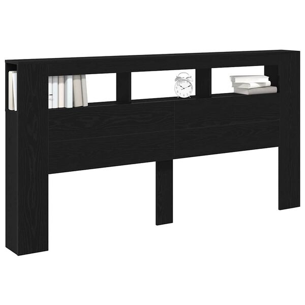 vidaXL T&ecirc;te de lit LED avec &eacute;tag&egrave;re Ch&ecirc;ne noir 200 x 18,5 x 103,5 cm
