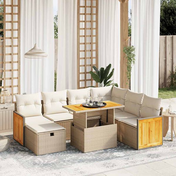 vidaXL Salon de jardin avec coussins 8 pcs beige résine tressée
