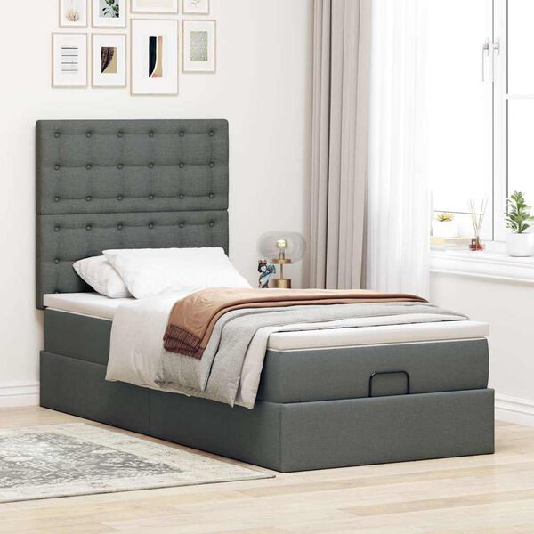 vidaXL Lit ottoman avec matelas et LED Gris fonc&eacute; 80x200cm tissu