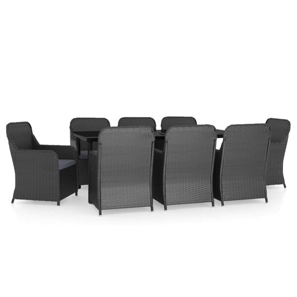 vidaXL Ensemble &agrave; manger de jardin avec coussins 9 pcs noir