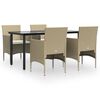 vidaXL Ensemble &agrave; manger de jardin coussins 5 pcs Beige/noir