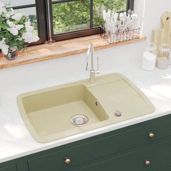 vidaXL &Eacute;vier de cuisine Granit Seul lavabo Beige