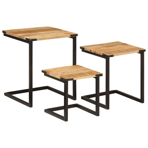 vidaXL Tables basses gigognes 3 pcs bois massif de manguier et fer