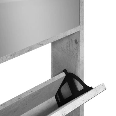 vidaXL Armoire à chaussures et miroir 4 niveaux gris béton 63x17x134cm