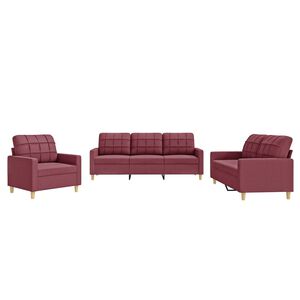 vidaXL Ensemble de canap&eacute;s 3 pcs avec coussins Rouge bordeaux Tissu