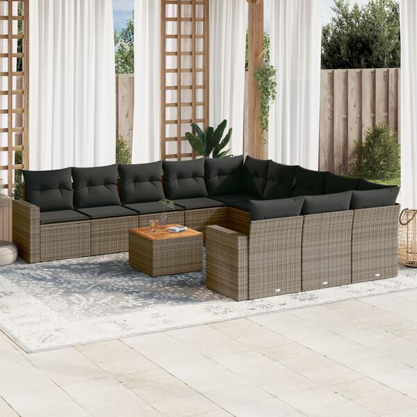 vidaXL Salon de jardin avec coussins 12 pcs gris r&eacute;sine tress&eacute;e