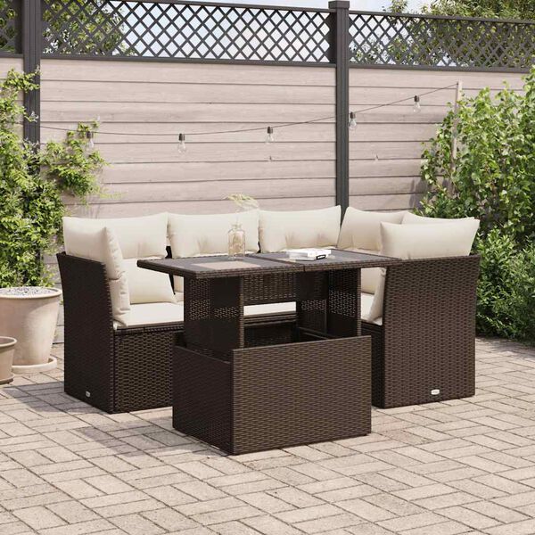 vidaXL Salon de jardin avec coussins 5 pcs marron r&eacute;sine tress&eacute;e