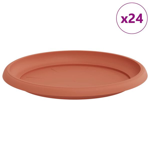 vidaXL Plateau &agrave; fleurs rond 24 pcs Rouge brique &Oslash; 23,5 x 2,5 cm