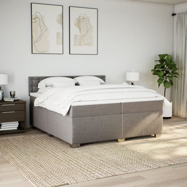 vidaXL Sommier &agrave; lattes de lit avec matelas Taupe 200x200 cm Tissu