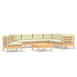 vidaXL Salon de jardin 8 pcs avec coussins cr&egrave;me Bois de pin massif