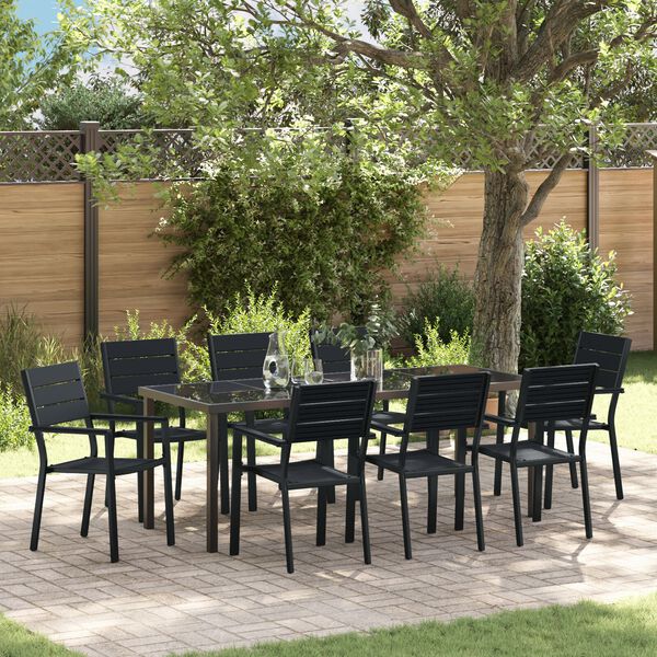 vidaXL Ensemble de salle &agrave; manger pour jardin 9 pcs Noir