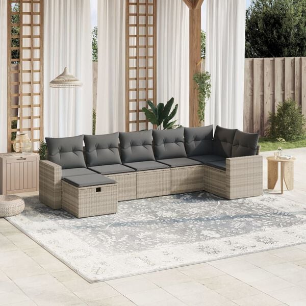 vidaXL Salon de jardin avec coussins 7 pcs gris clair r&eacute;sine tress&eacute;e