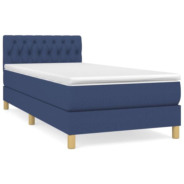 vidaXL Sommier &agrave; lattes de lit avec matelas Bleu 90x200 cm Tissu