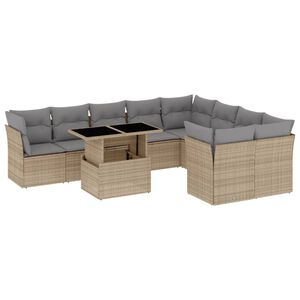 vidaXL Salon de jardin avec coussins 10 pcs beige r&eacute;sine tress&eacute;e