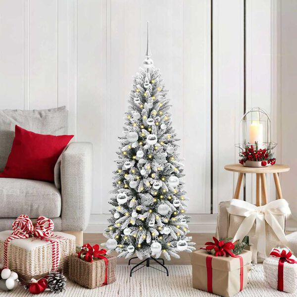 vidaXL Sapin de No&euml;l artificiel avec 150 LED avec support Blanc 120 cm