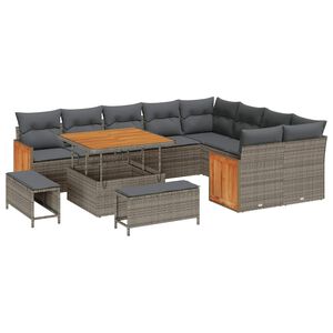 vidaXL Ensemble de canap&eacute; de jardin avec coussin 13 pcs Gris polyrotin
