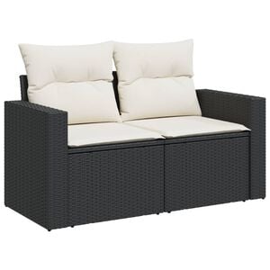 vidaXL Canap&eacute; de jardin avec coussins 2 places noir r&eacute;sine tress&eacute;e