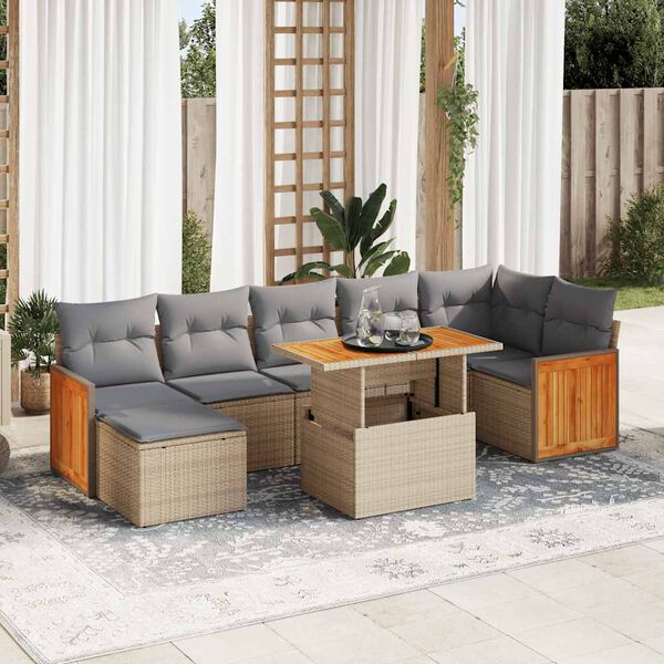 vidaXL Salon de jardin avec coussins 8 pcs beige r&eacute;sine tress&eacute;e acacia