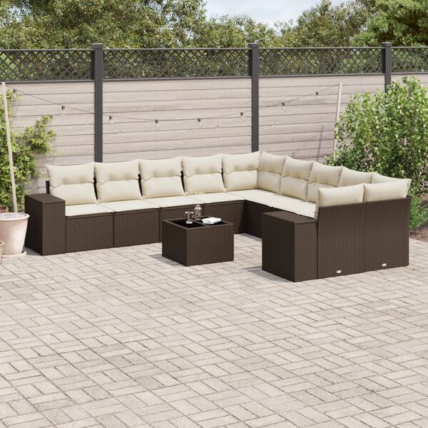 vidaXL Salon de jardin et coussins 11 pcs marron r&eacute;sine tress&eacute;e